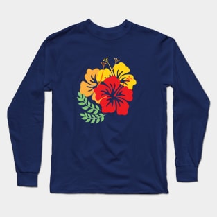 Vintage Hawaiian 1950's Tropical Hibiscus Colorful Flowers Bouquet Long Sleeve T-Shirt